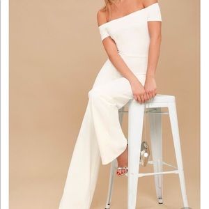 White off the shoulder jumpsuit